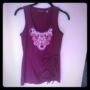 ATHLETA XS athletic embroidered neck blouse